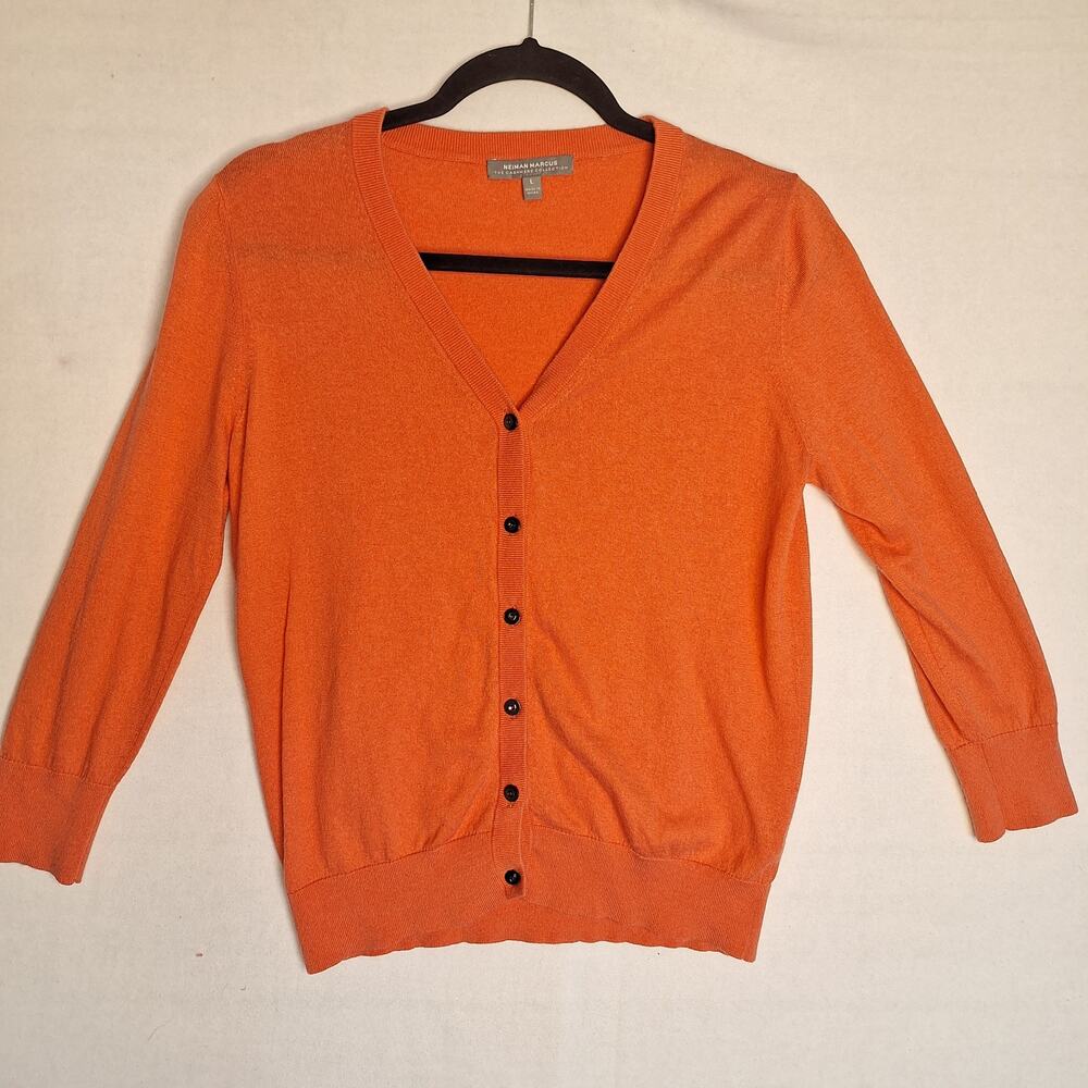 Neiman Marcus The Cashmere Collection Cardigan Sz L Salmon Silk Cashmere Wool